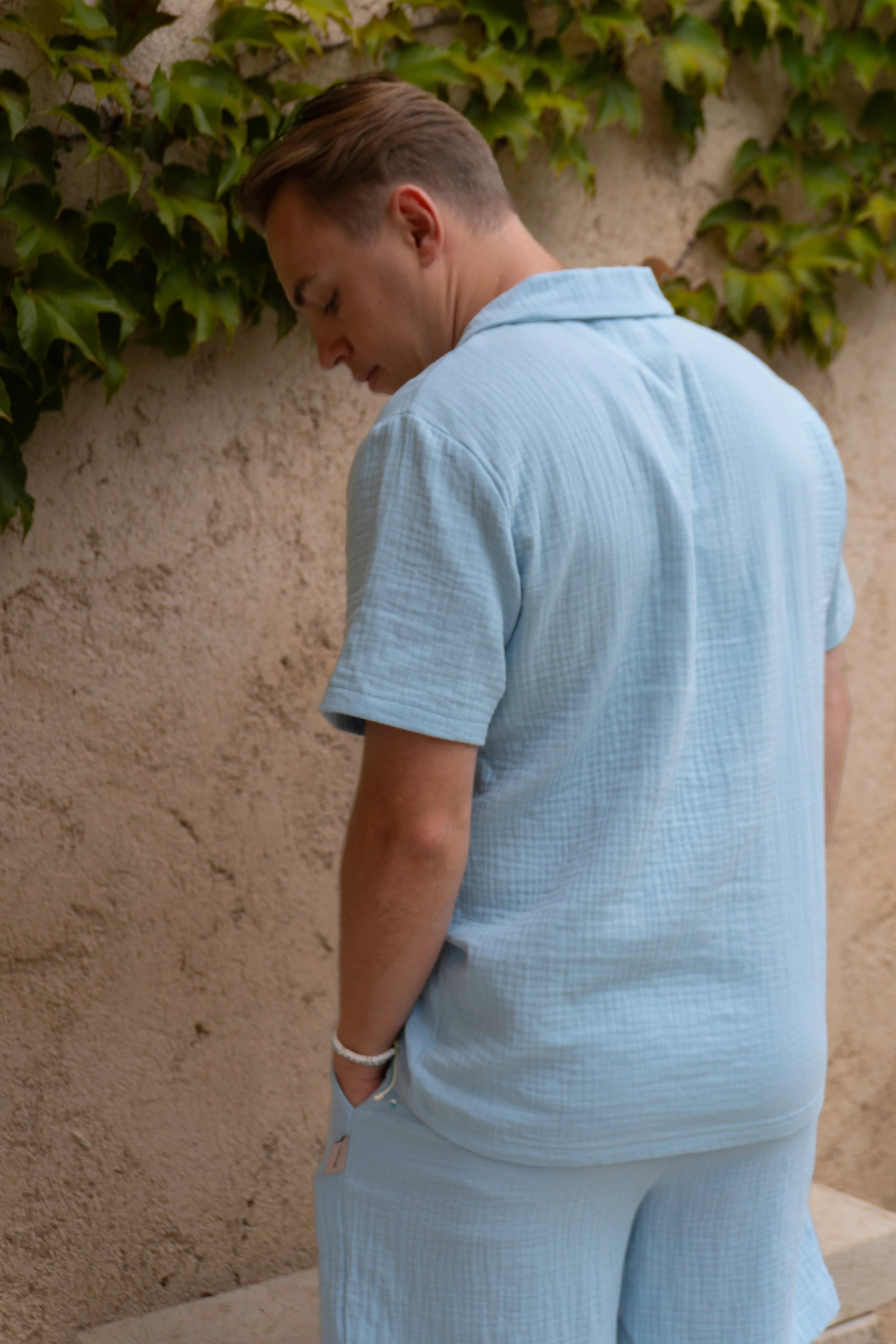 Ensemble short + chemise en gaze de coton - Bleu – Matanai Matanai